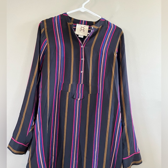 Figue Thalie Ashbury-Stripe Long-Sleeve High-Low Tunic 100% Silk - Picture 8 of 10
